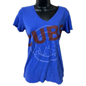 Nike Blue V-Neck Cubs Graphic Tee with Red Lettering